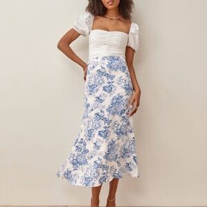 Reformation Blue Floral Midi Skirt